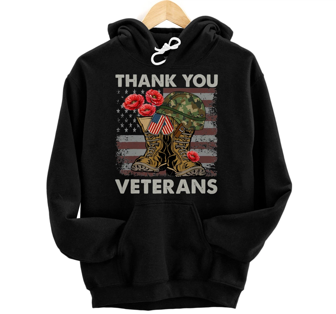 Thank You Veterans Combat Boots Poppy Flower Veteran Day Pullover Hoodie