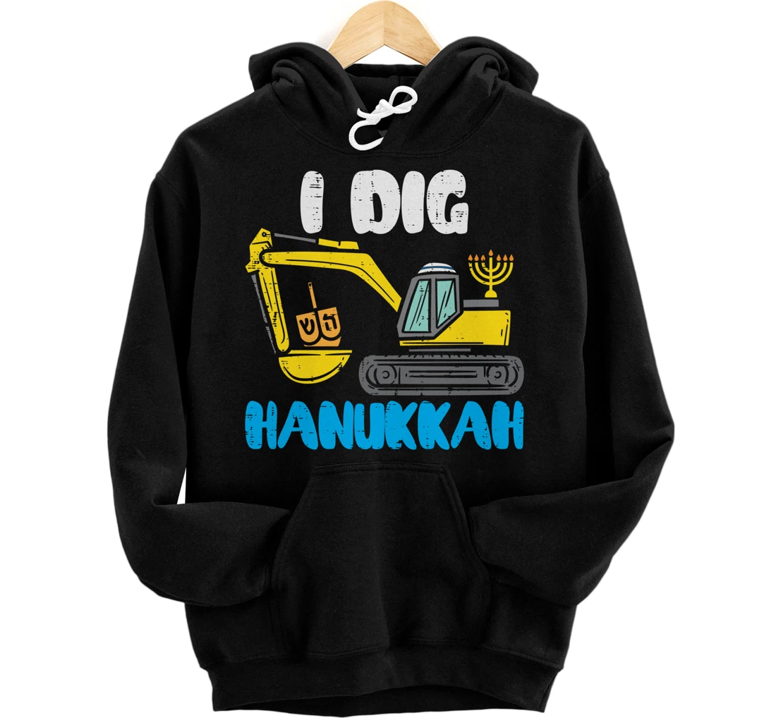 Personalized I Dig Hanukkah Excavator Construction Toddler Hanukkah Boys Pullover Hoodie