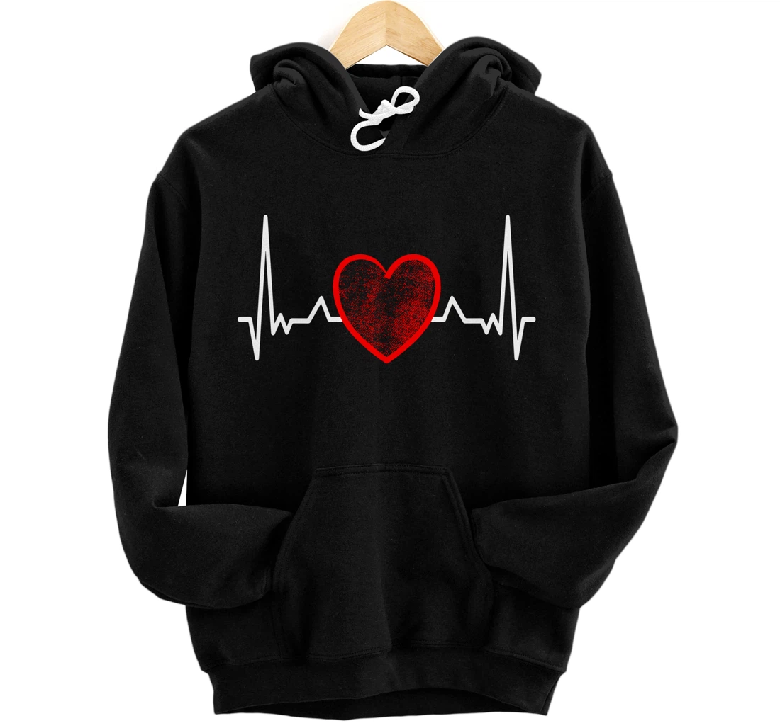 Personalized Heartbeat with heart, ECG pulse, love, love, love, love, love, love Pullover Hoodie