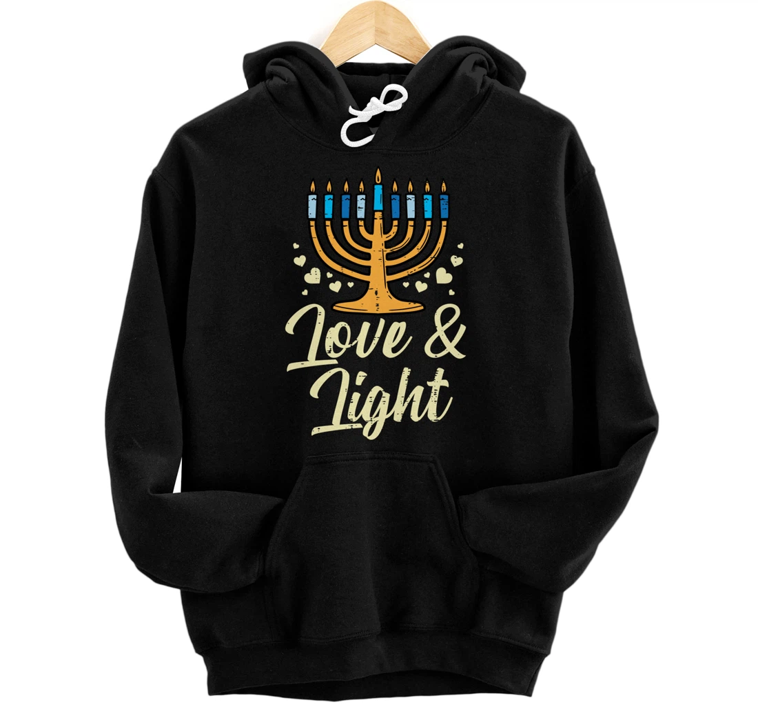 Personalized Love And Light Menorah Jewish Hanukkah Pajamas Chanukah PJs Pullover Hoodie