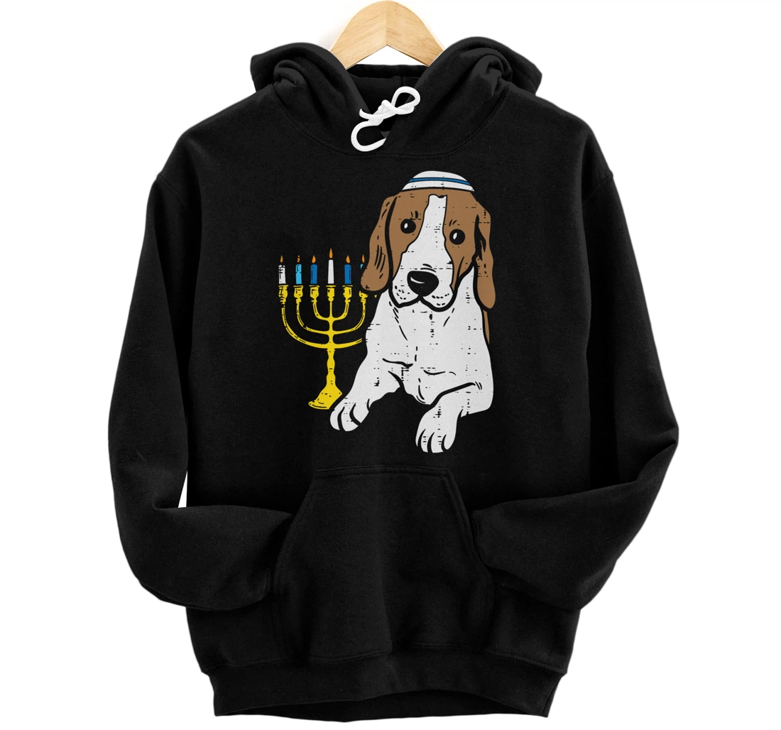 Personalized Jewish Beagle Dog Menorah Hanukkah Pajamas Chanukah PJs Pullover Hoodie