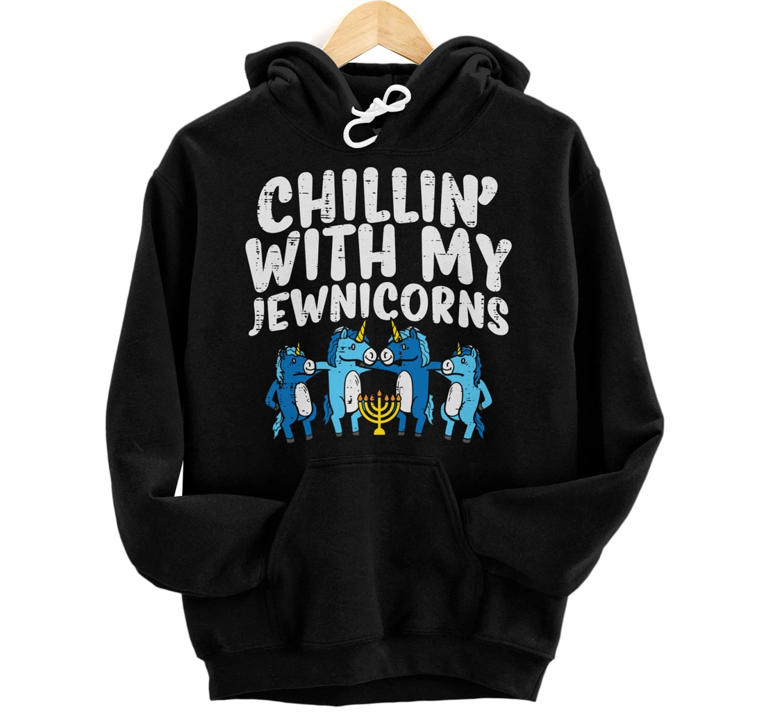 Personalized Chillin With My Jewnicorns Cute Hanukkah Chanukah PJs Girls Pullover Hoodie