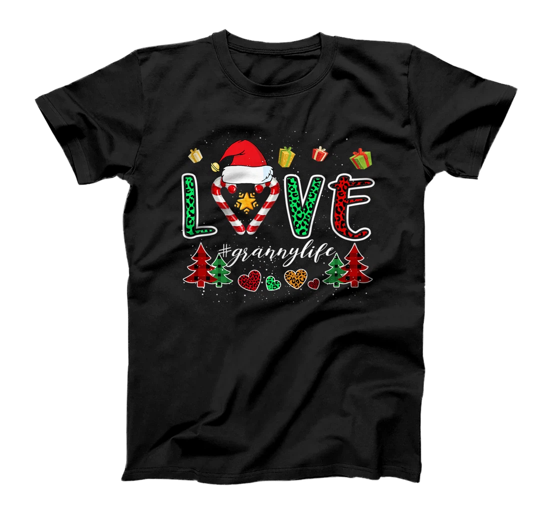 Personalized Womens Love Granny Life Heart Grandma Xmas Tree Leopard Plaid T-Shirt, Women T-Shirt