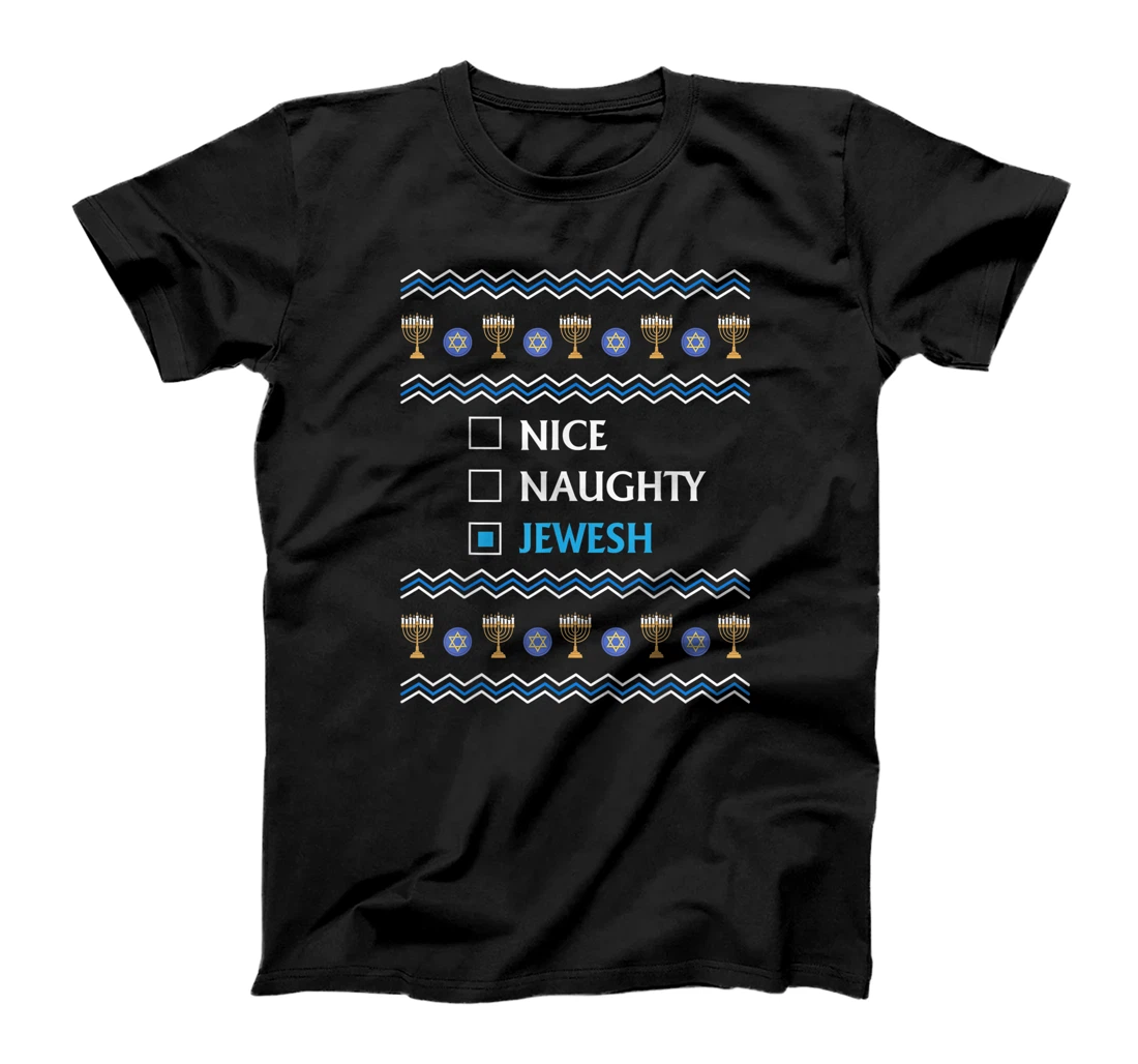 Personalized Nice Naughty Jewish Ugly Hanukkah Sweater Chanukah Jew T-Shirt, Women T-Shirt