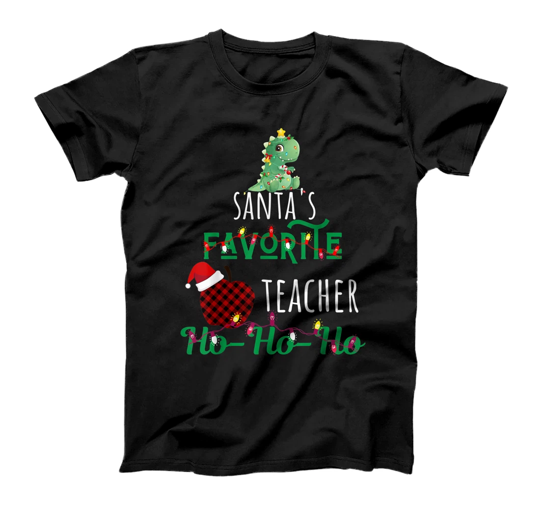 Personalized Womens Santa's Favorite Teacher Ho-Ho-Ho Funny T-rex Teacher T-Shirt, Women T-Shirt