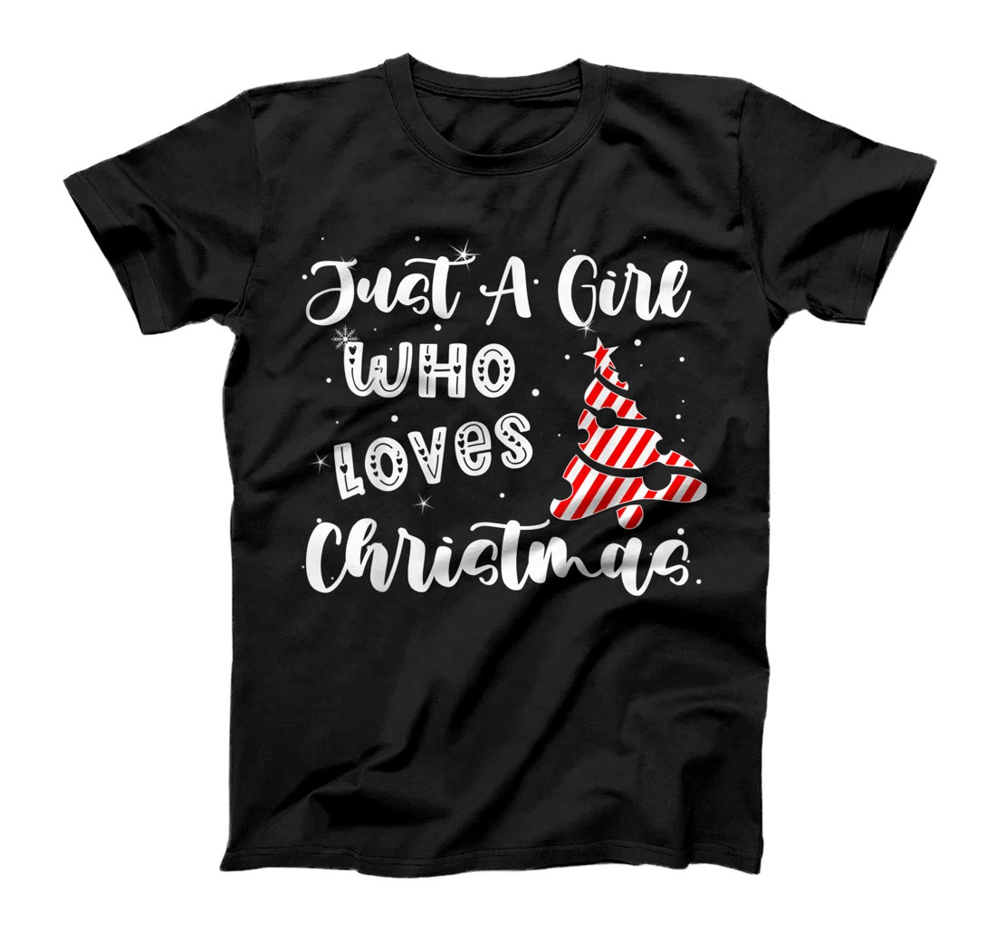 Personalized Womens Just A Girl Who Loves Chrisrmas Pine Tree Red Plaid T-Shirt, Kid T-Shirt and Women T-Shirt
