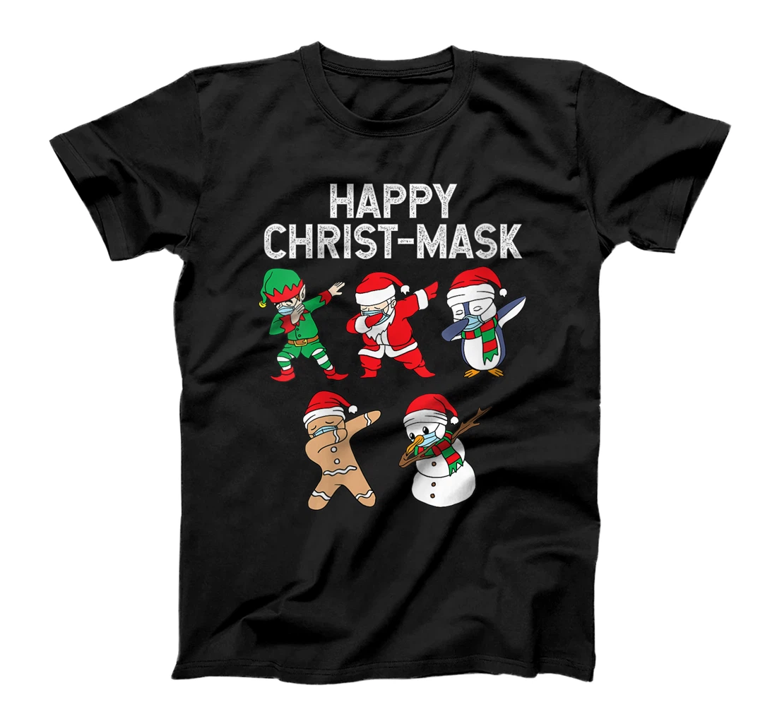 Personalized Womens Happy Christ Mask Santa Claus Dabbing Santa Mask T-Shirt, Women T-Shirt