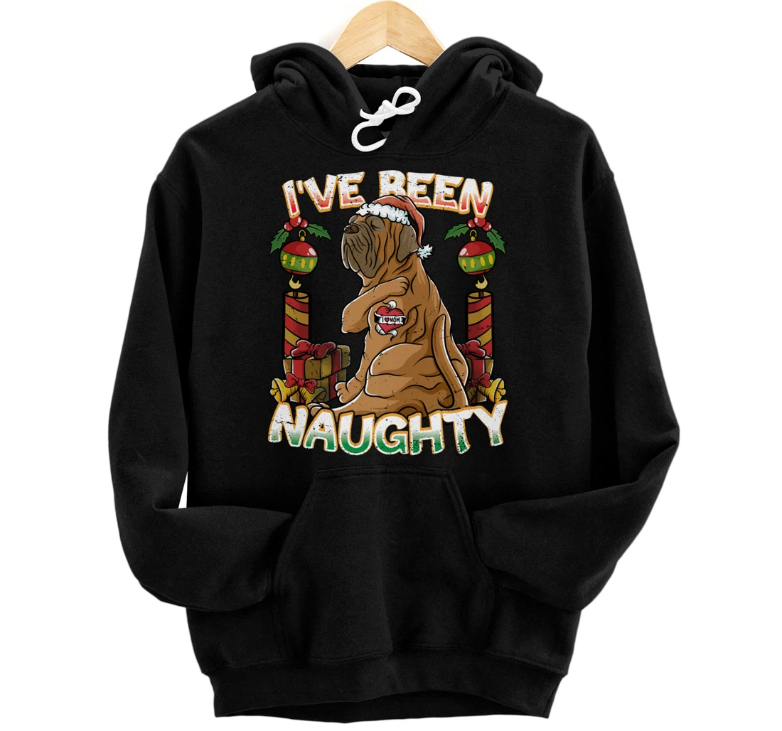 Personalized I've Been Naughty English Mastiff Dog With Santa Claus Hat Pullover Hoodie
