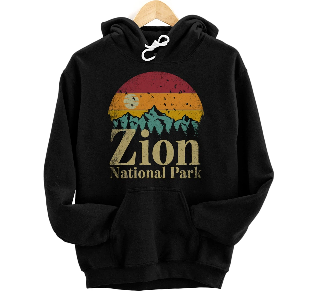 Personalized Zion National Park Mountains Retro Hiking Camping Gift Pullover Hoodie