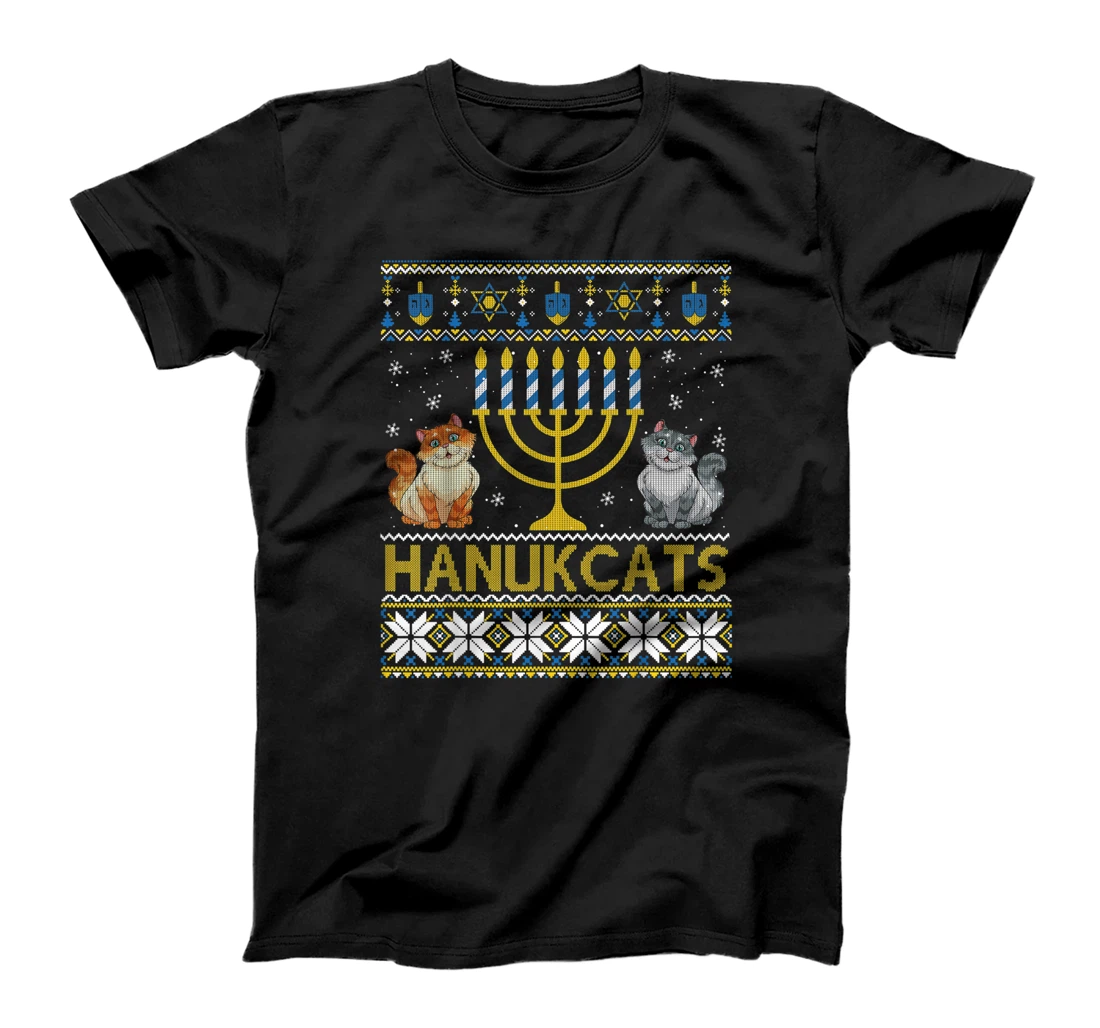 Personalized Hanukcats Hanukkah Cat Lovers Ugly Holidays Animals T-Shirt, Kid T-Shirt and Women T-Shirt