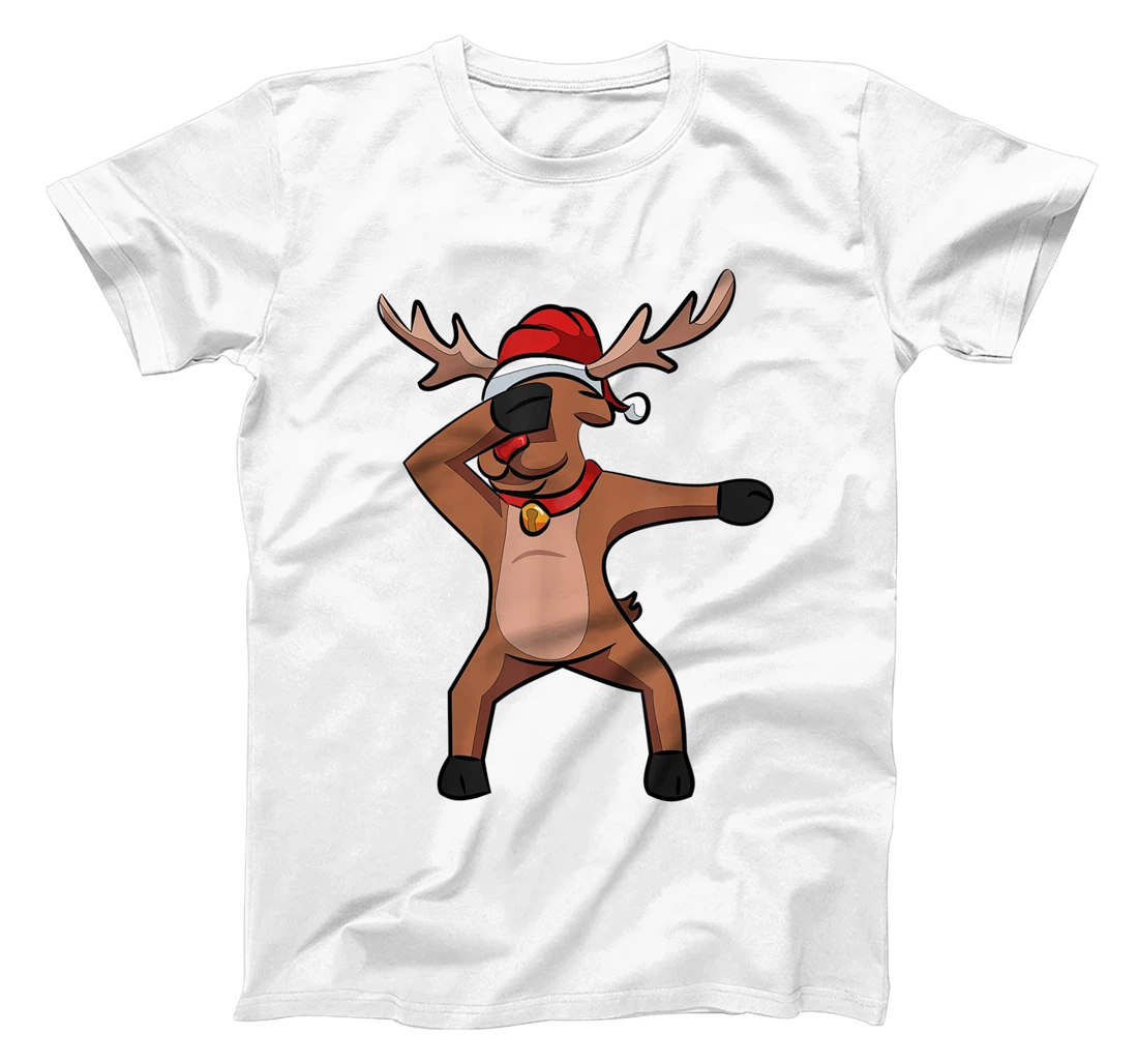 Personalized Womens Dabbing Reindeer with Santa Hat T-Shirt, Kid T-Shirt and Women T-Shirt