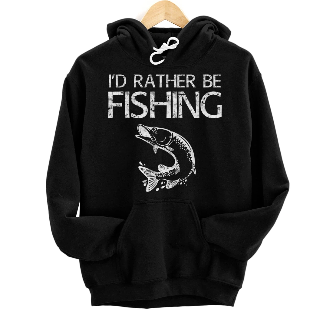 Personalized I'd Rather Be Fishing Hoodie Fisherman Gift Shirt Pullover Hoodie