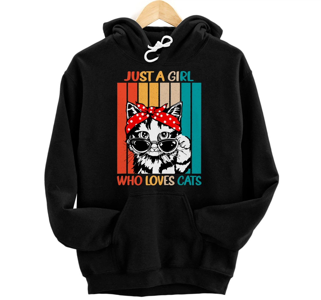 Personalized Vintage Just A Girl Who Loves Cats Retro Cat Lover Pullover Hoodie
