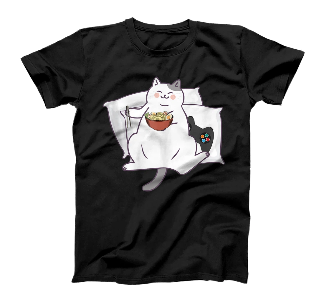 Personalized Kawaii Graphic T-Shirt, Women T-Shirt Cat Eating Ramen Noodles Ramen Lover T-Shirt, Women T-Shirt