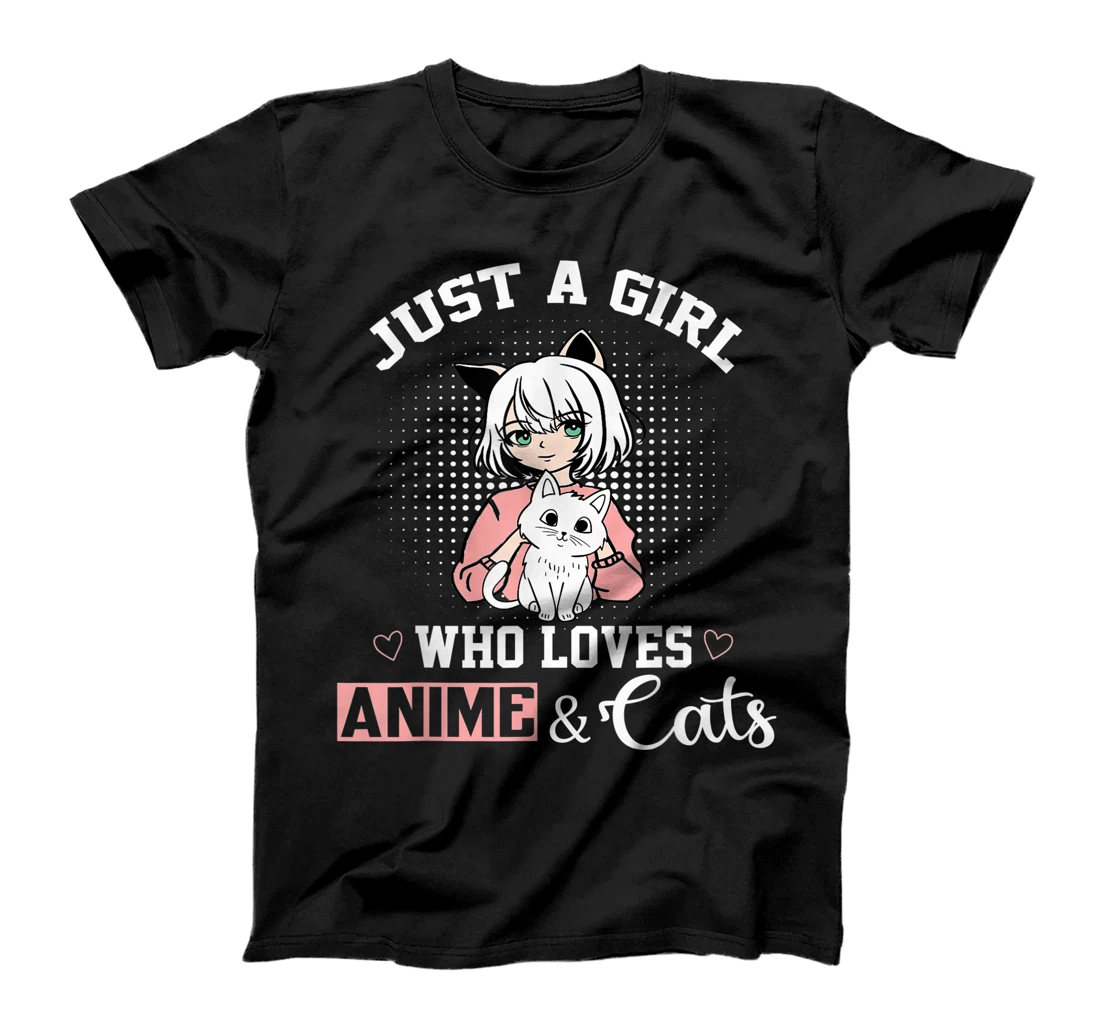 Personalized Womens Just a girl who loves Anime and Cats Kawaii Manga Cat girls T-Shirt, Kid T-Shirt and Women T-Shirt