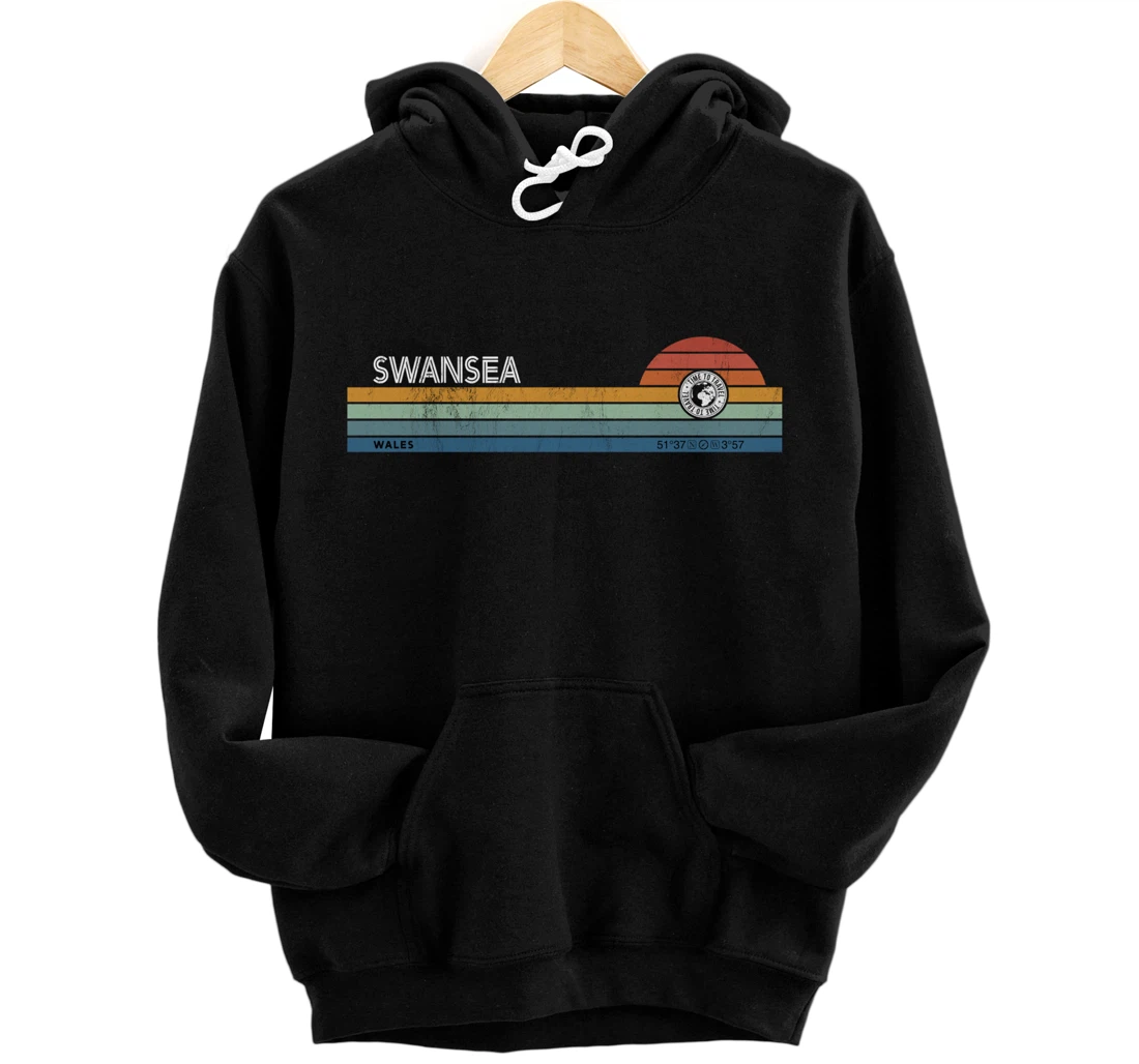 Personalized Swansea Wales United Kingdom Retro Sunset Rainbow Synth Idea Pullover Hoodie