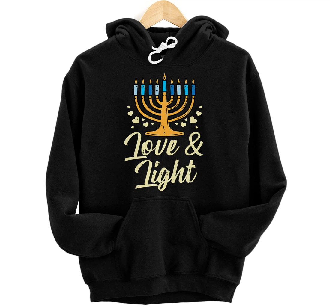 Personalized Love And Light Menorah Jewish Hanukkah Pajamas Chanukah PJs Pullover Hoodie