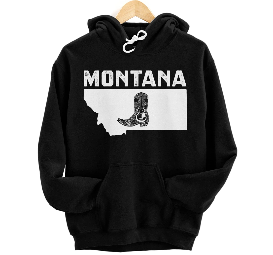 Personalized Montana Cowboy Boot Text Rodeo Ranch Pullover Hoodie