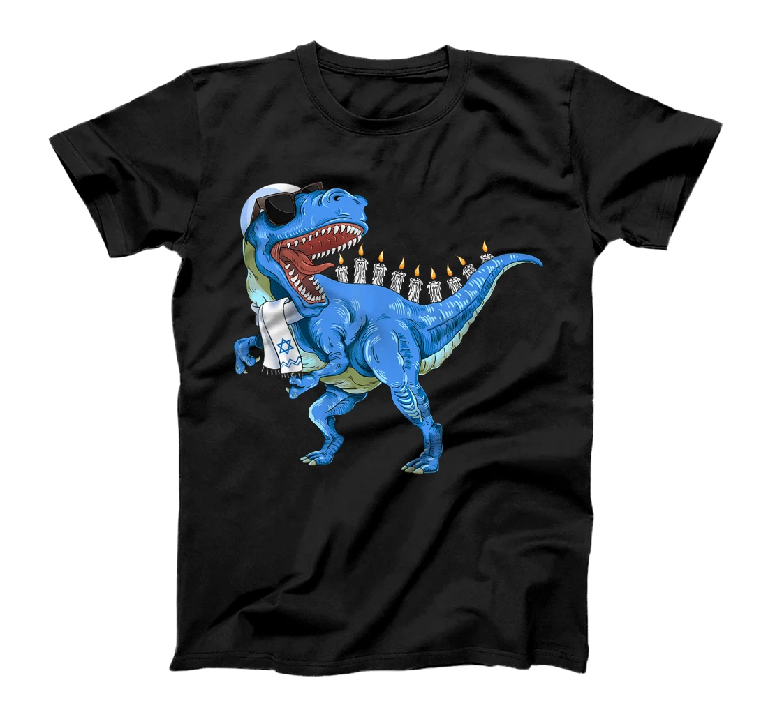 Personalized T Rex Dinosaur Hanukkah Shirt Menorasaurus Rex Gift for Boy T-Shirt, Kid T-Shirt and Women T-Shirt