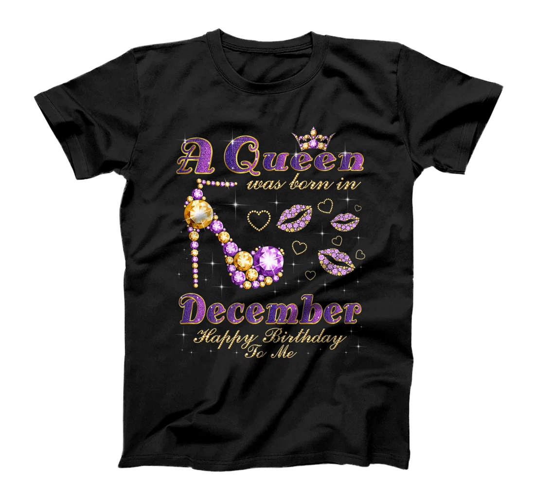 Personalized Womens A Queen Was Born in December Purple High Heels T-Shirt, Kid T-Shirt and Women T-Shirt