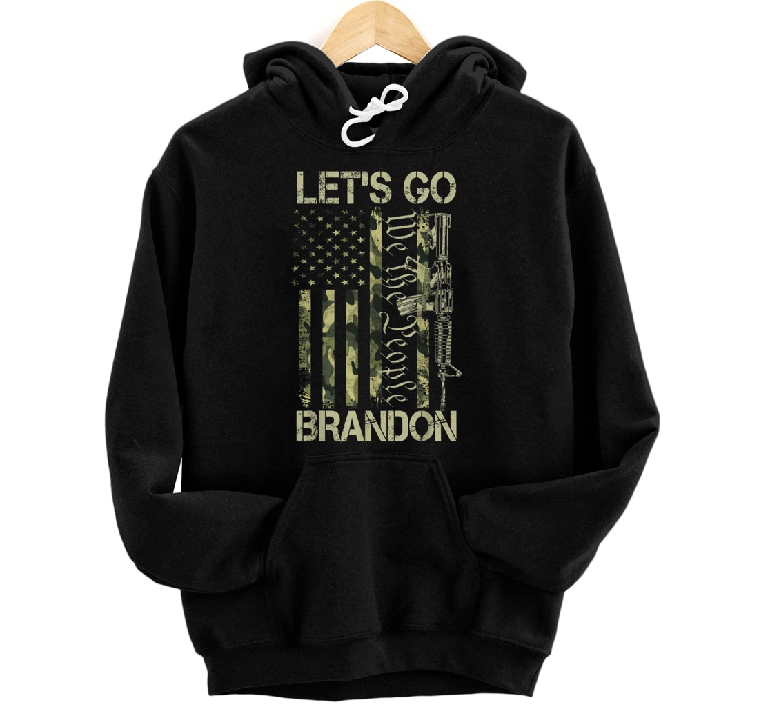 Personalized Gun American Flag Camouflage Let's Go Branson Brandon Pullover Hoodie