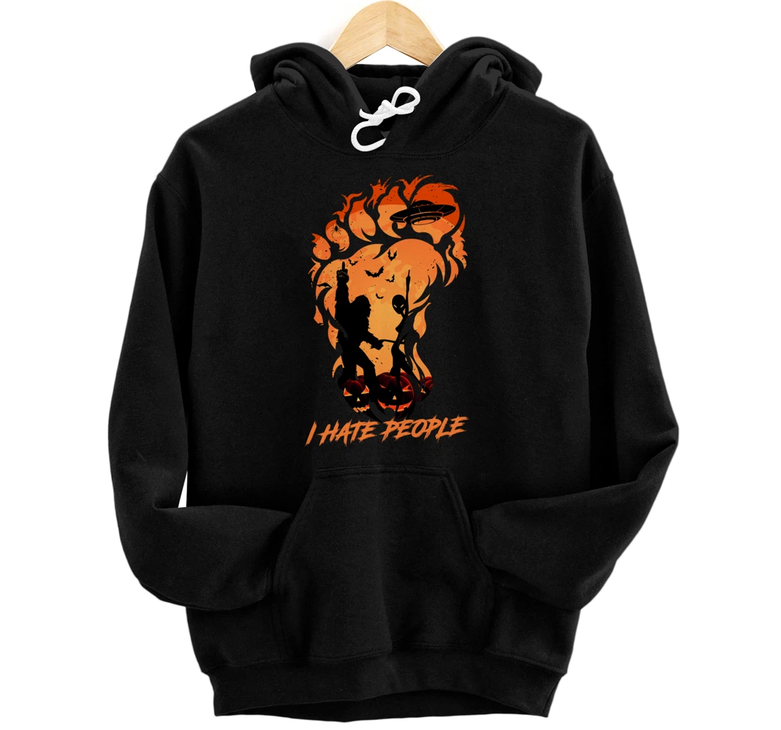 Personalized I Hate People Bigfoot Alien Sasquatch Believer Middle Finger Pullover Hoodie