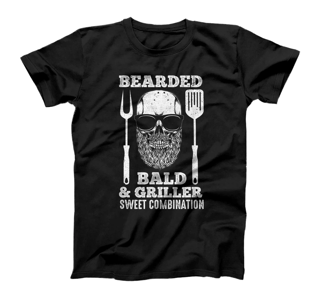 Personalized Womens Funny Bearded Bald & Griller, Skull Sunglasses Barbecue Idea T-Shirt, Women T-Shirt
