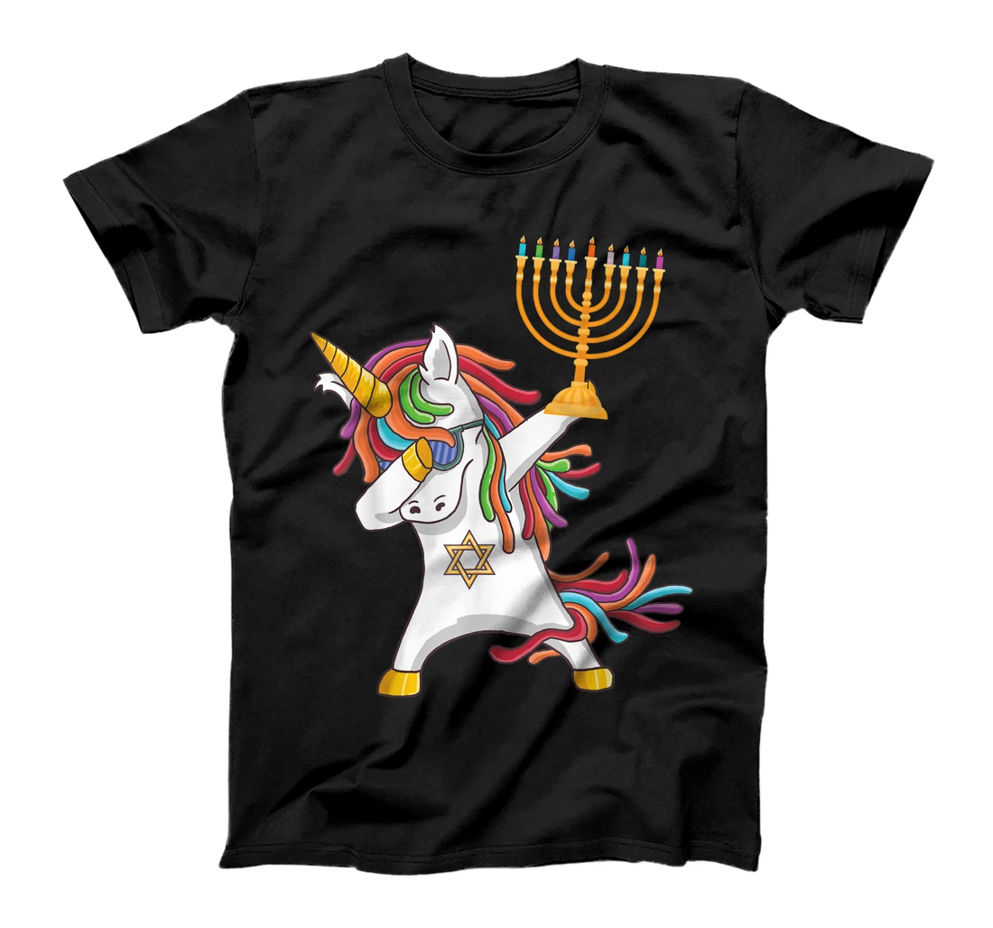 Personalized Hanukkah Dabbing Unicorn With Lighting Candle Jewnicorn T-Shirt, Kid T-Shirt and Women T-Shirt