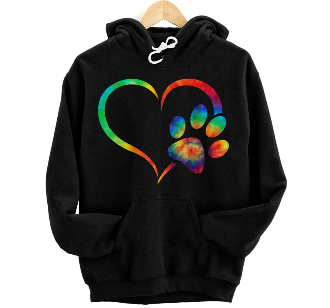 Personalized Tie dye rainbow pattern Dog Paw Print heart For Dogs Lover Pullover Hoodie