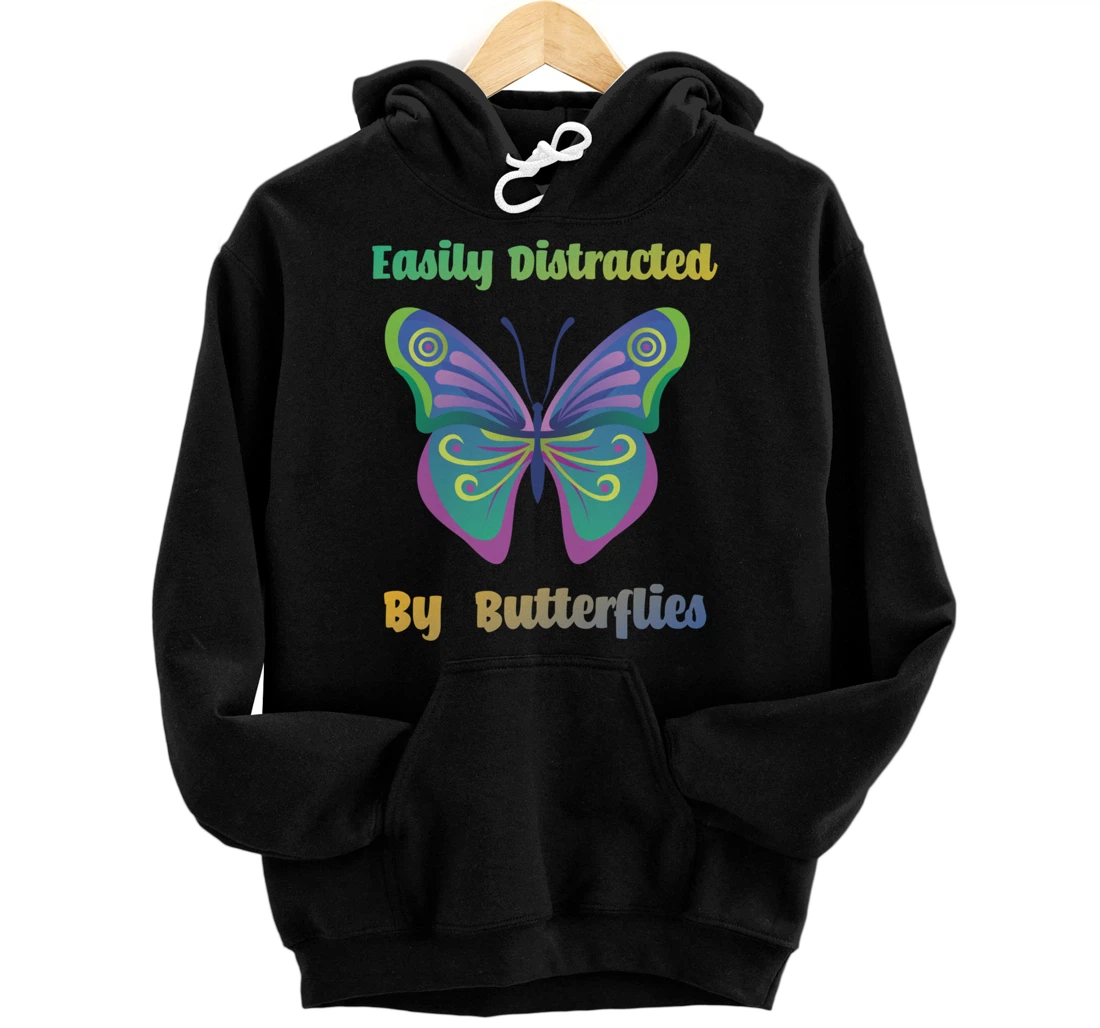 Personalized Distraced by Butterflies Cute Insect Nature Pullover Hoodie