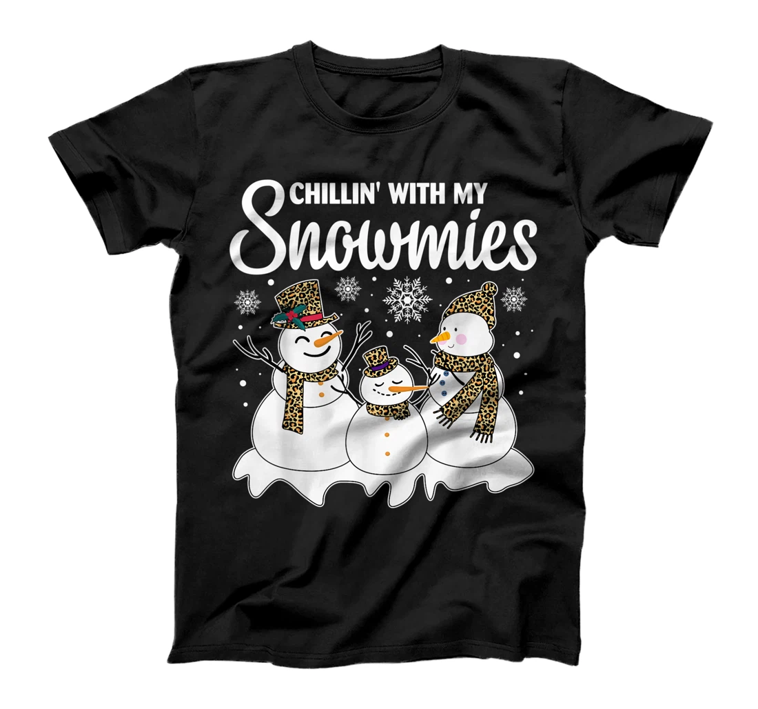 Personalized Womens Chillin With My Snowmies Family Pajamas Leopard Snowman T-Shirt, Kid T-Shirt and Women T-Shirt