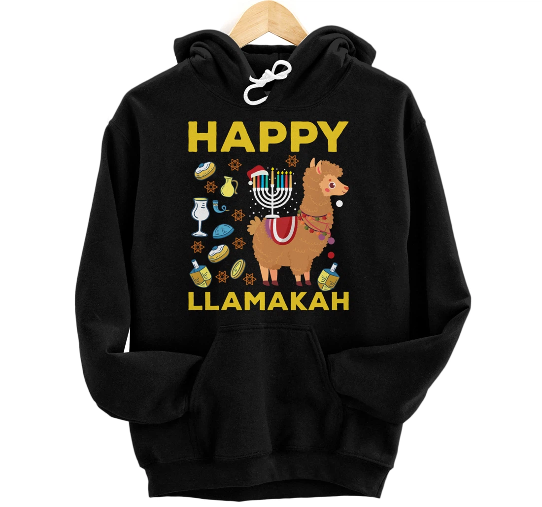 Personalized Menorah Hanukkah Llama Happy Llamakah Cute Alpaca Chanukah Pullover Hoodie