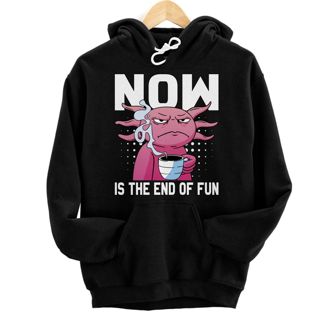 Personalized Cute Axolotl Lovers Saying Design Now Is The End Of Fun Pullover Hoodie