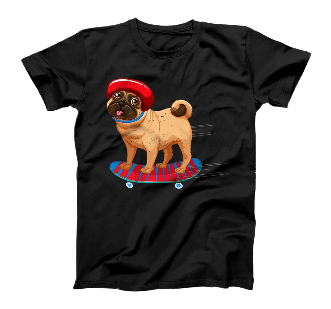 Personalized Womens Funny Pug On Skateboard In Beanie Hat Dog Lover T-Shirt, Kid T-Shirt and Women T-Shirt