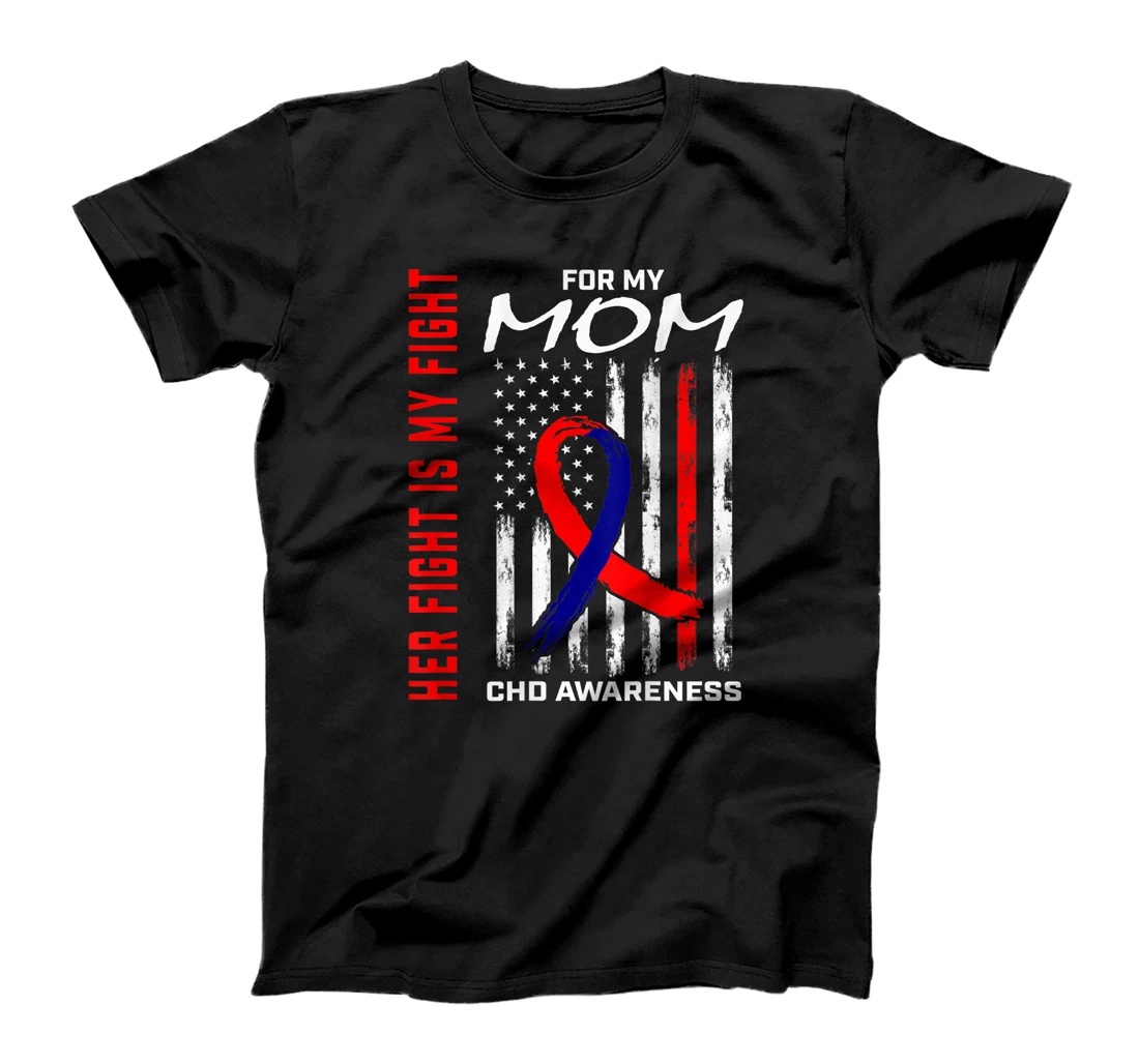 Personalized Womens Her Fight CHD Awareness Mom American Flag Graphic Back Print T-Shirt, Kid T-Shirt and Women T-Shirt
