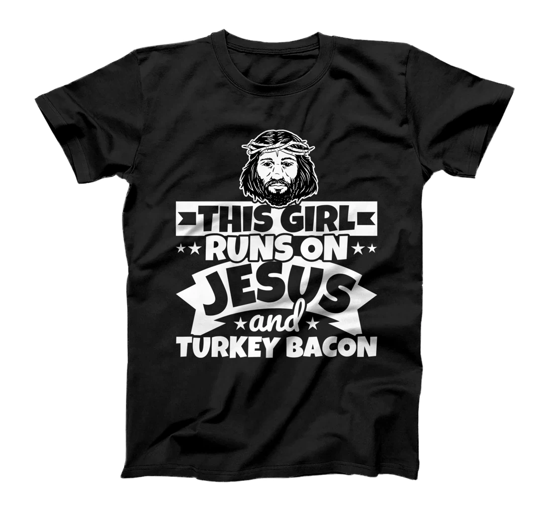 Personalized Womens Girl runs on Jesus and Turkey bacon T-Shirt, Women T-Shirt