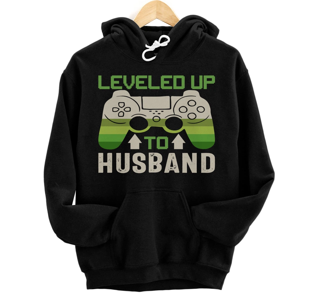 Personalized Leveled Up To Husband Newly Married Vintage Retro Gamer Pullover Hoodie