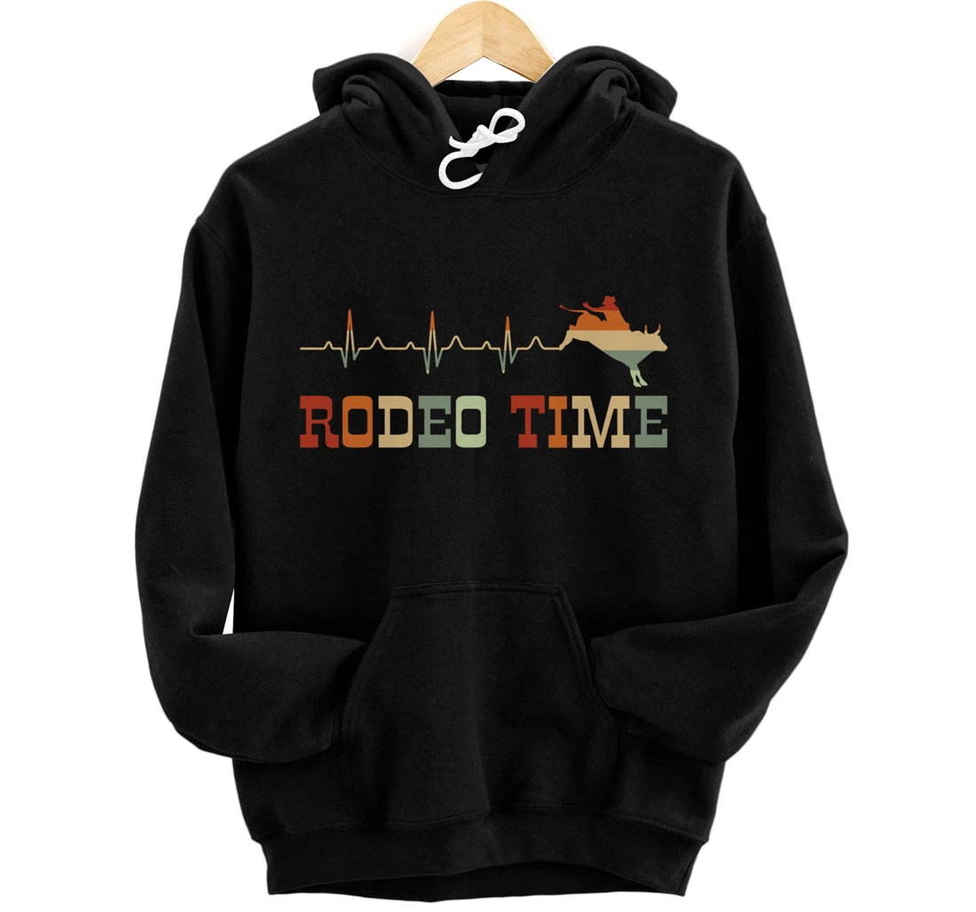 Personalized Heartbeat EKG Rodeo Time Bull Cowboy Pullover Hoodie