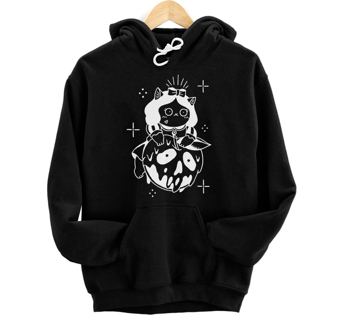 Personalized Crazy Horror Cat Skull Apple Funny Gift Cat Lover Anime Fan Pullover Hoodie