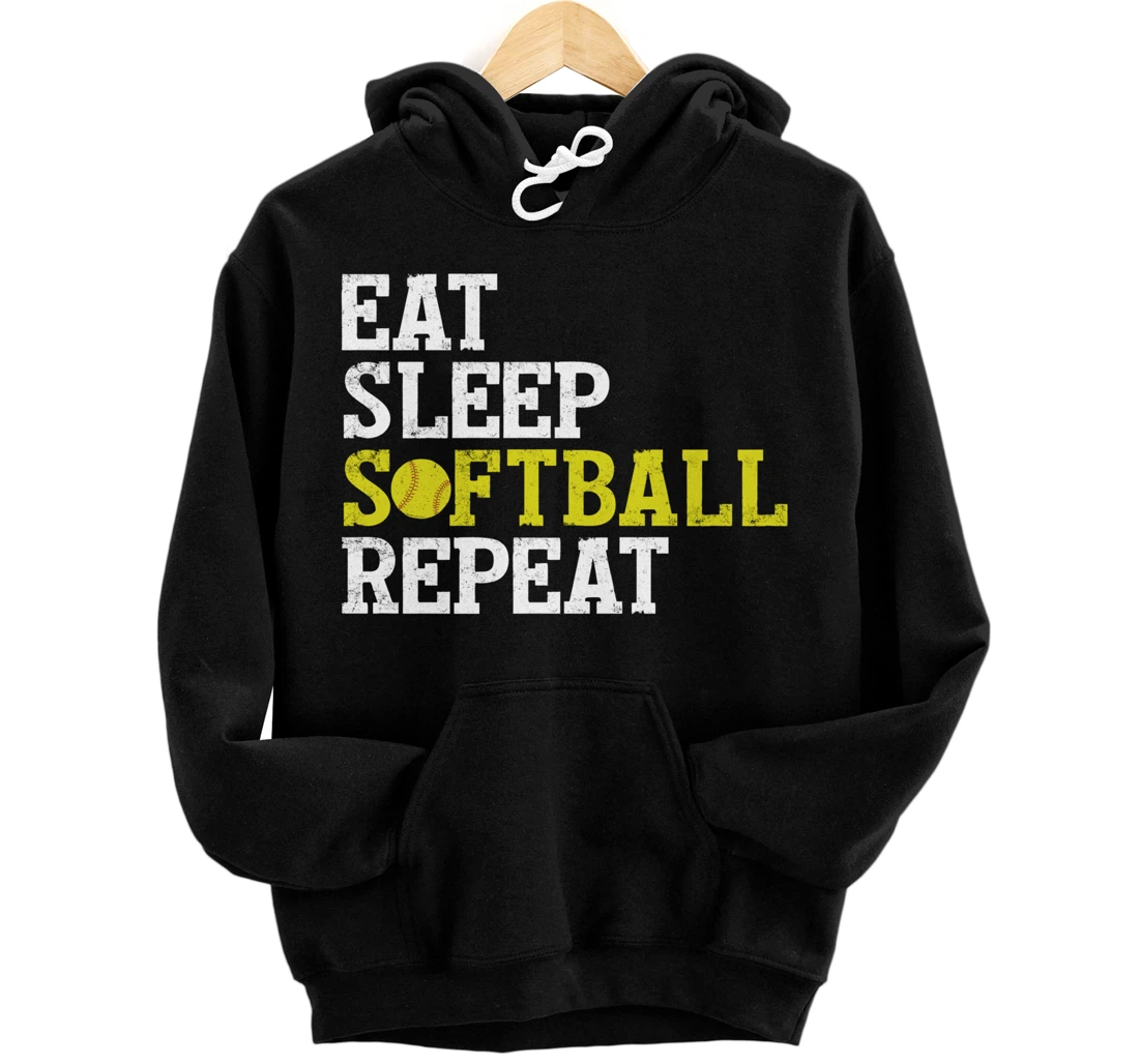 Personalized Eat Sleep Softball Repeat Hoodie Gift Pullover Hoodie