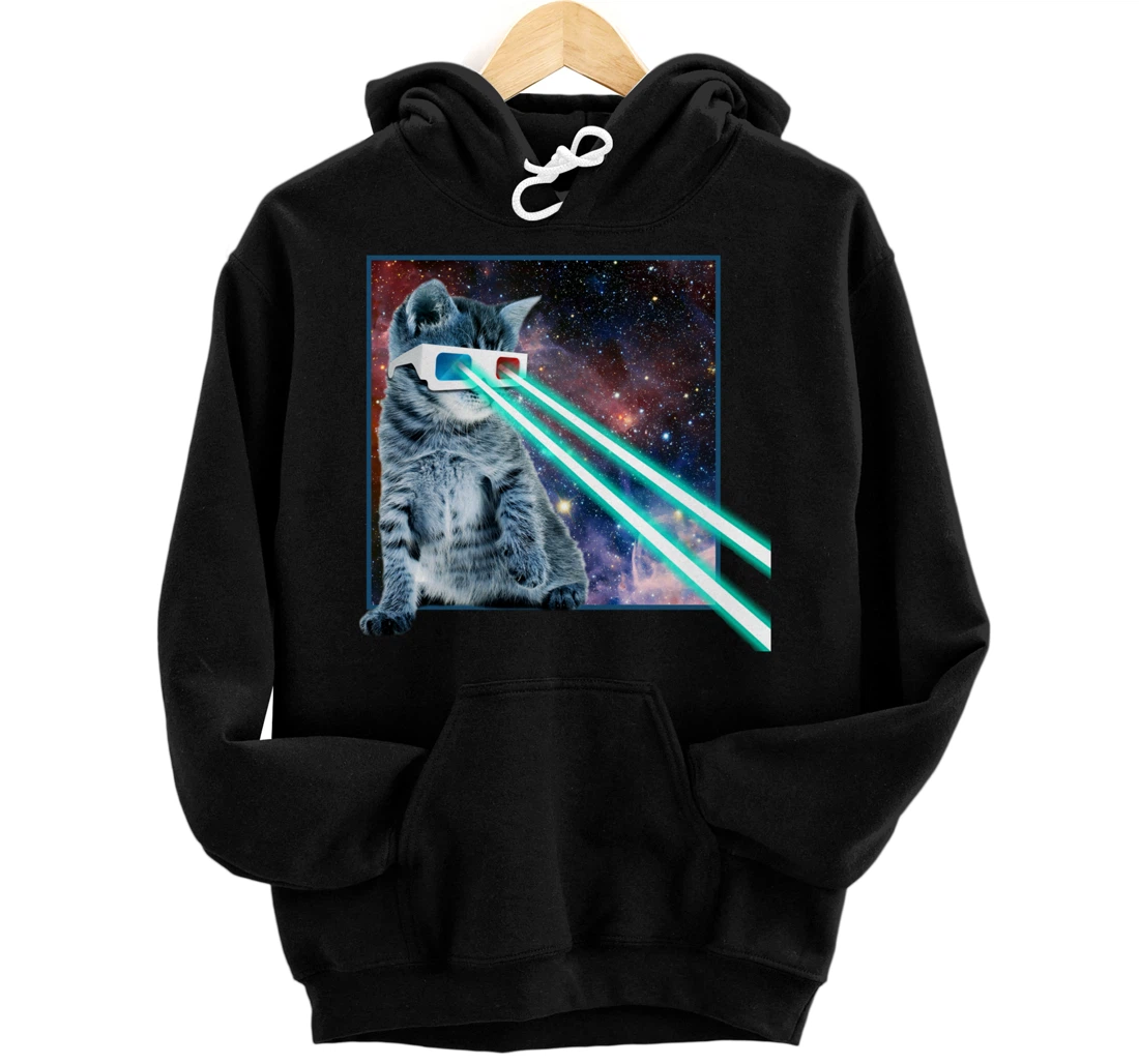 Personalized Laser Eye Cat | 3D Glasses | Kitty Galaxy Space Xmas Gift Pullover Hoodie