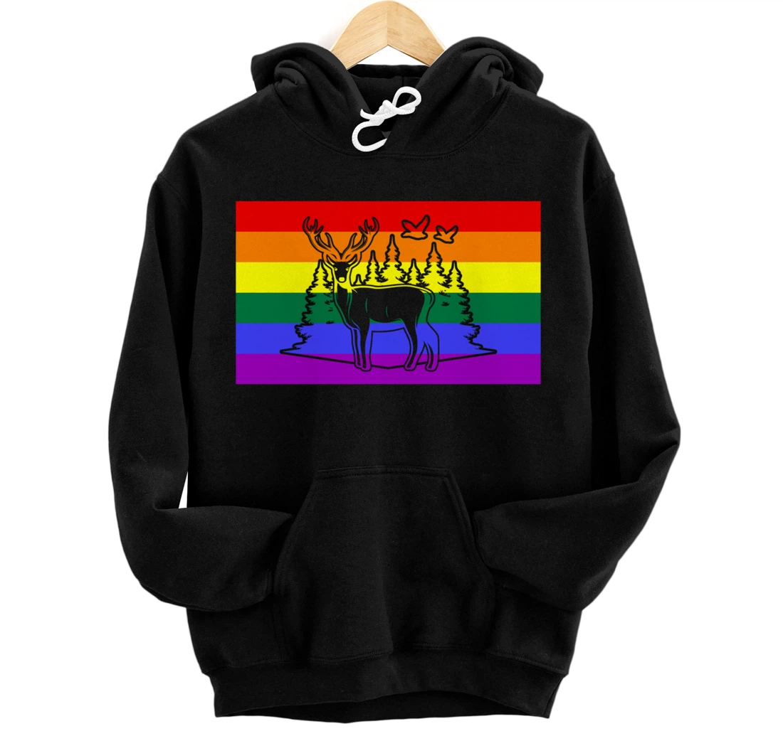 Personalized Deer And Duck Hunting Queer LGBTQ Rainbow Gay Pride Flag Pullover Hoodie