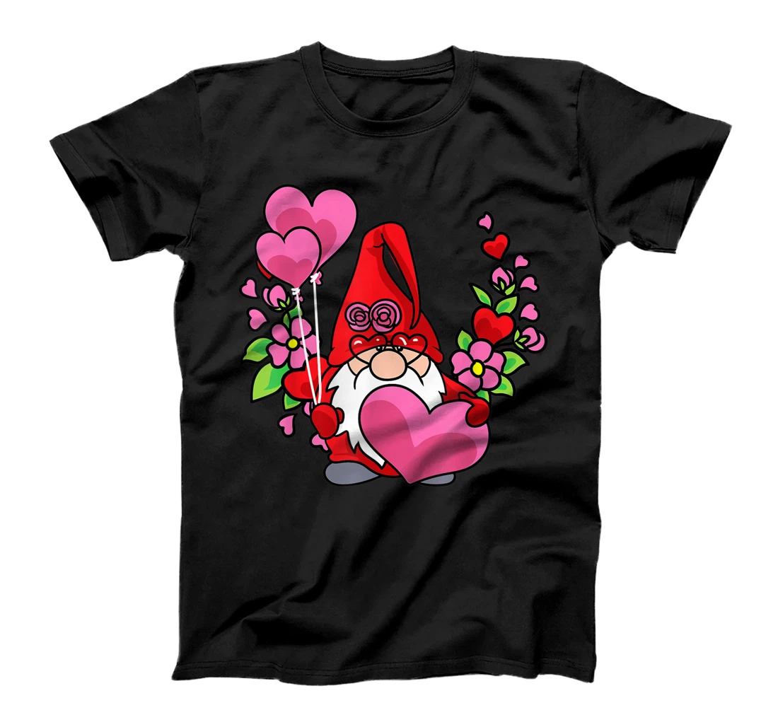 Personalized Valentine's Day Gnome Hearts Flowers Love Nisse Tomte T-Shirt, Women T-Shirt