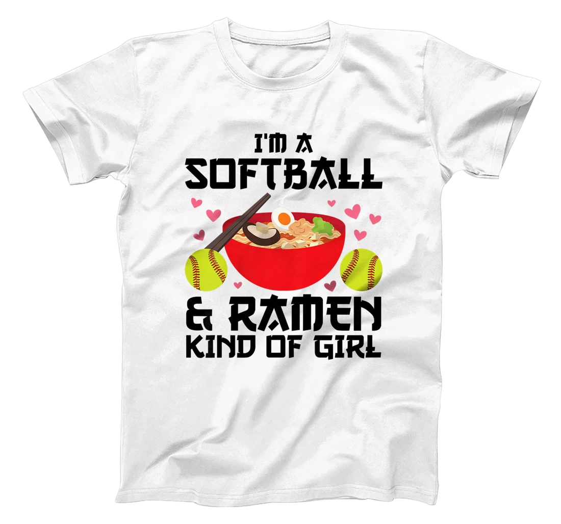 Personalized Womens I'm a Softball & Ramen kind of Girl Softball T-Shirt, Kid T-Shirt and Women T-Shirt