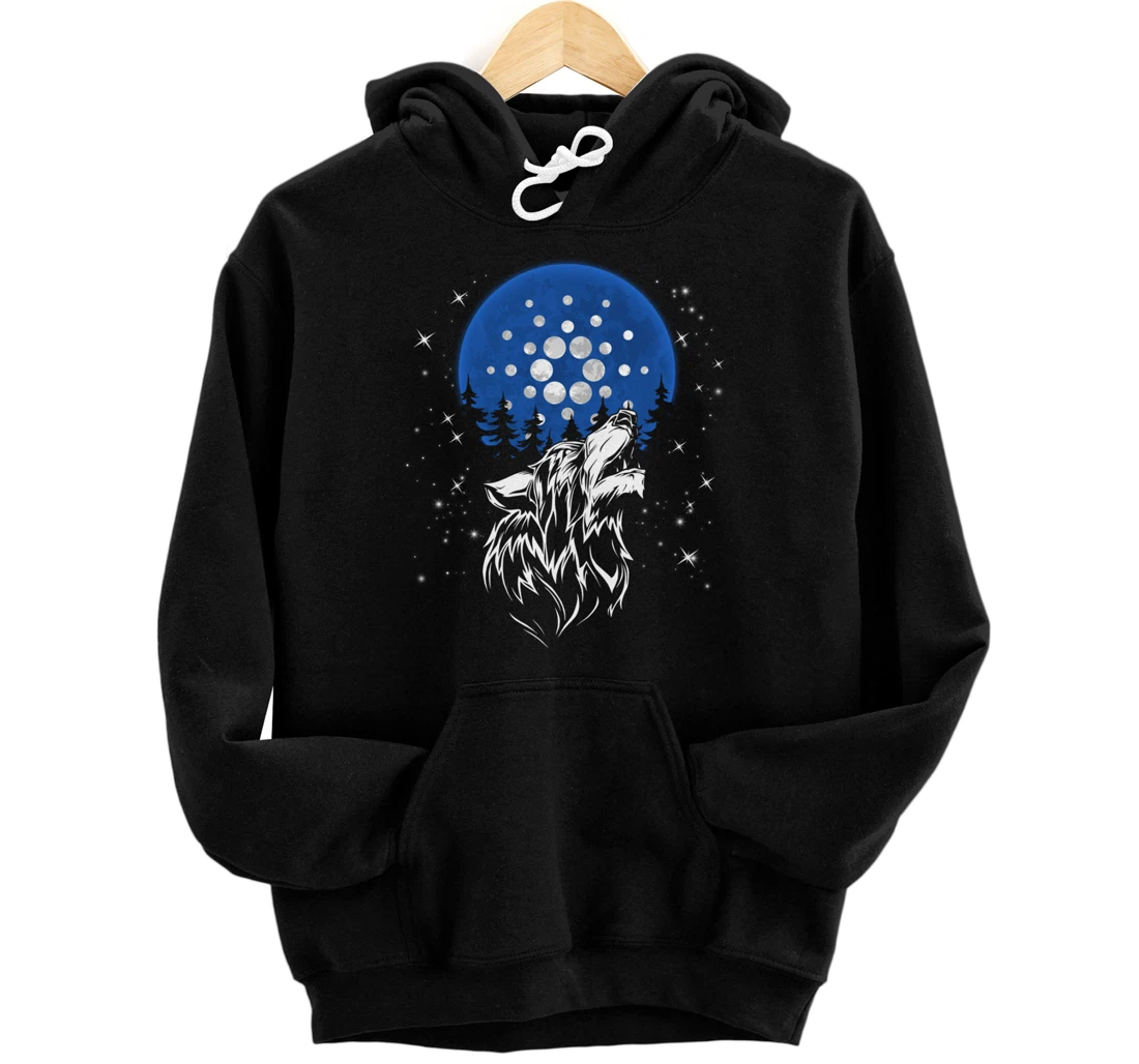 Personalized Howling Wolf Cardano Coin Logo Full Moon Crypto Hodler 2021 Pullover Hoodie