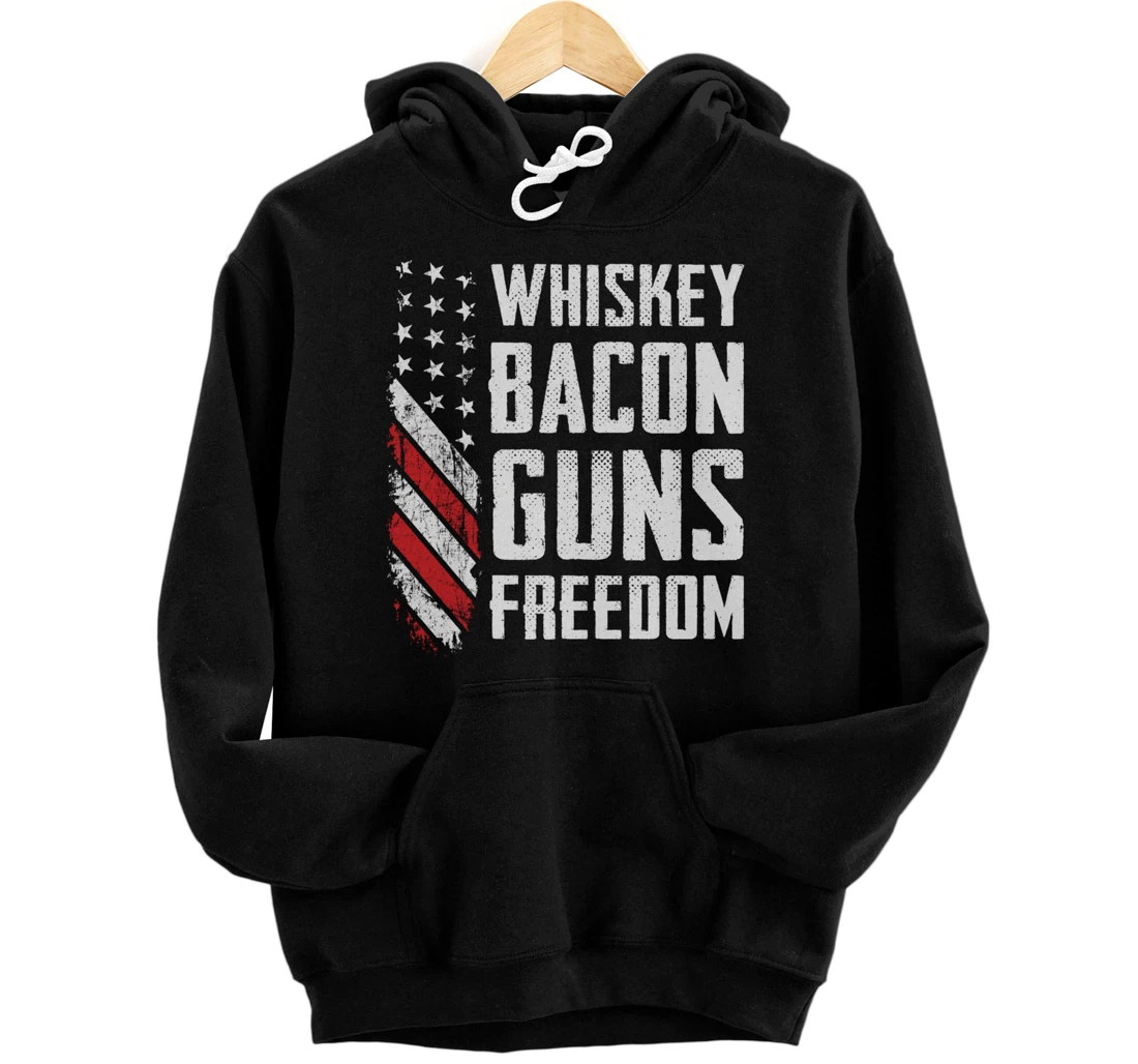 Personalized Whiskey Bacon Guns Freedom - BBQ Grill Drinking Funny Gun Pullover Hoodie