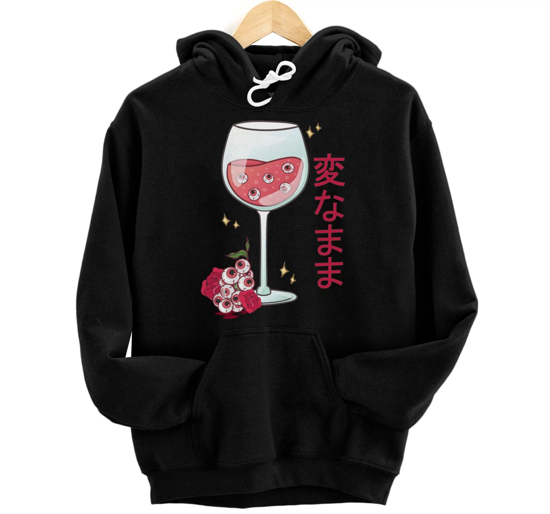 Personalized Weirdcore Aesthetic Wine Glass Weird Eyes Rose Eyeballs Pullover Hoodie