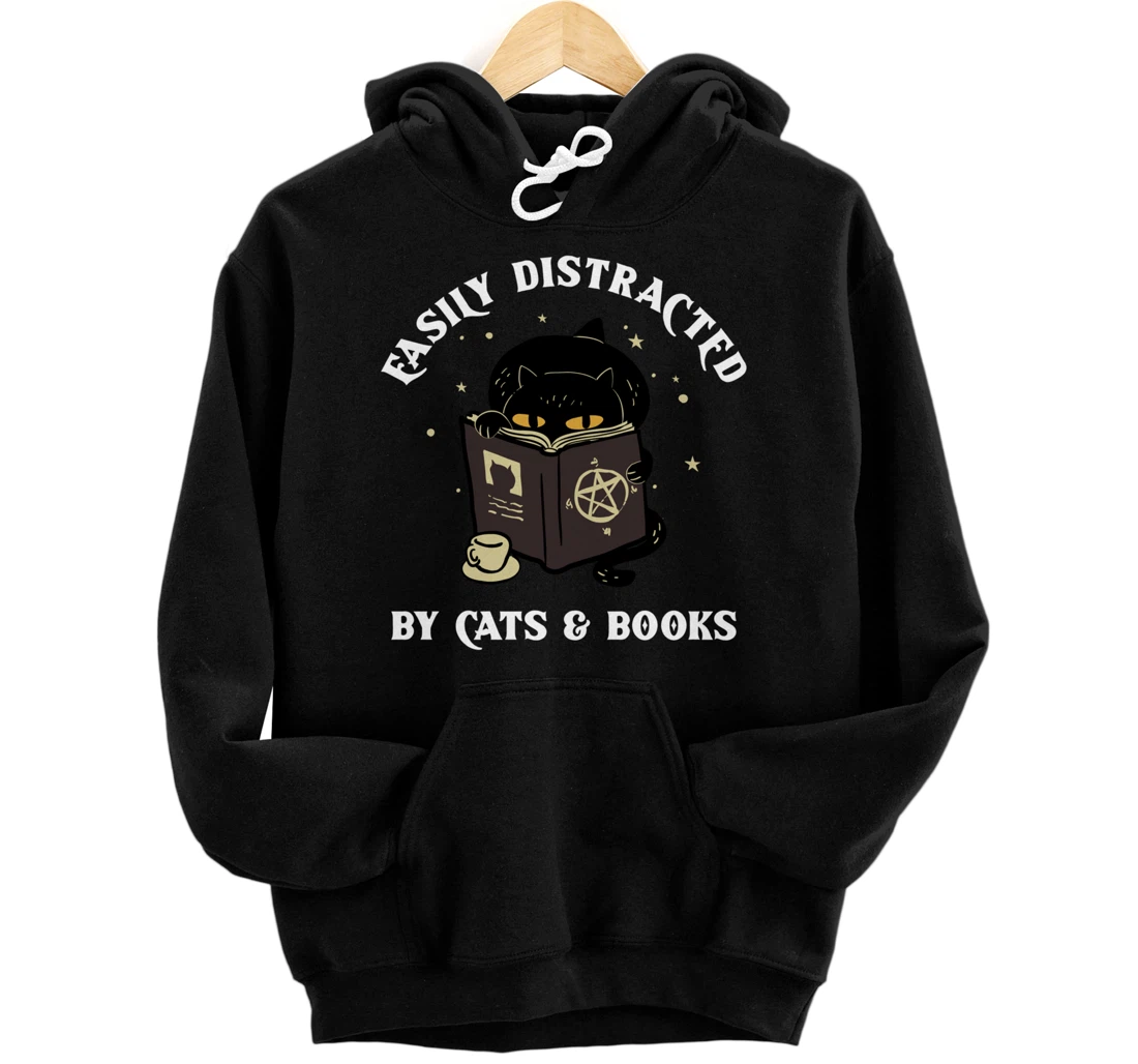 Personalized Witchy Book Lover Cat Reading Mystic Bookworm Reading Nerd Pullover Hoodie