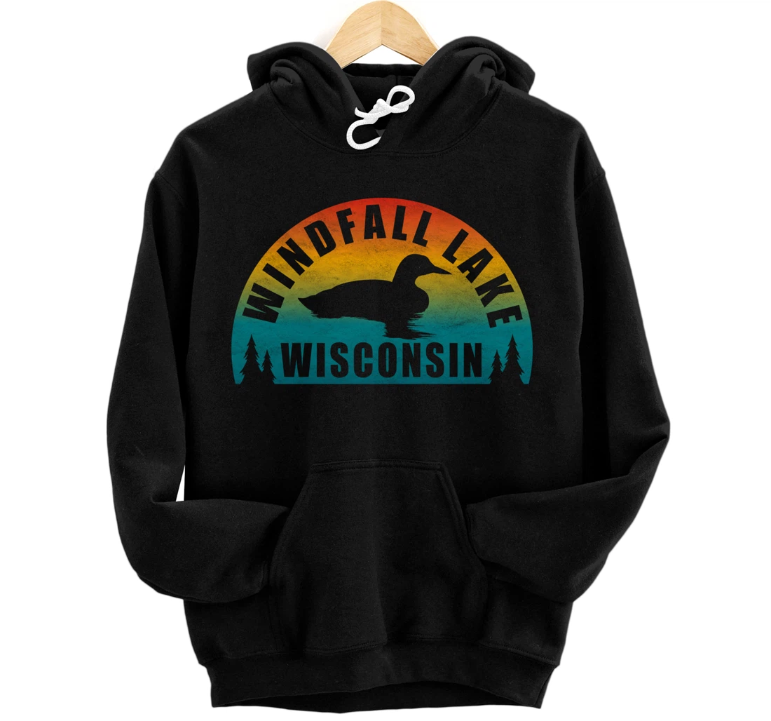Personalized Windfall Lake Northern Wisconsin Sunset Loon Pullover Hoodie