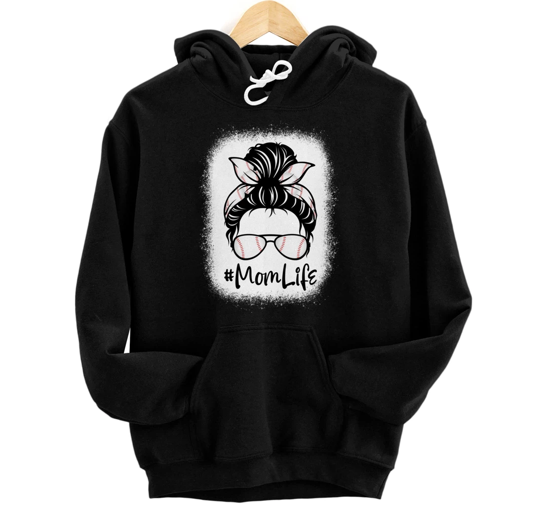 Personalized Bleached Womens Mom Life Baseball Messy Bun Hair Mother's Pullover Hoodie